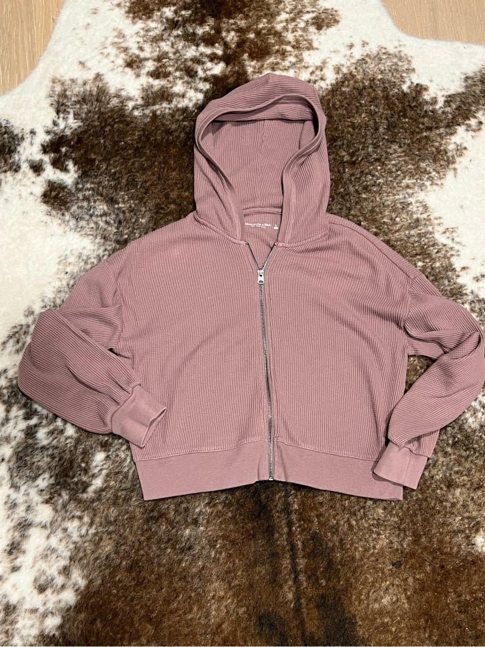 Abercrombie & Fitch Waffle Knit Mauve Zip Hoodie